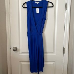 NWT Banana Republic Sleeveless Blue Mid Length V Cut Wrap Dress XS